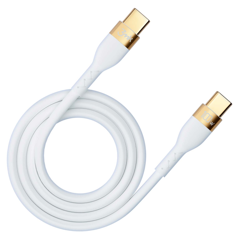 3mk kabel Hyper Silicone USB-C - USB-C 2m 100W bia�y / 3