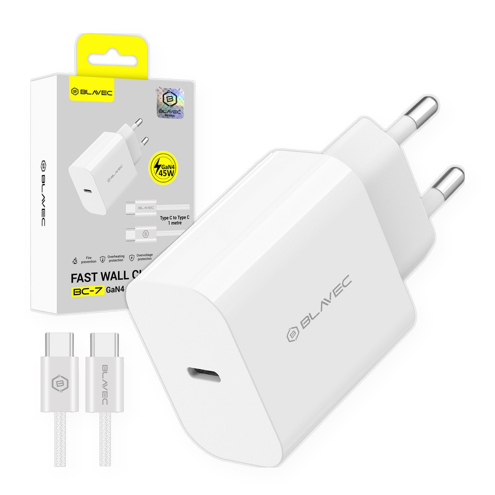 Szybka �adowarka sieciowa GaN4 45 W z kablem USB-C PD 3.0, PPS, QC 3.0, QC 4+, AFC, FCP bia�a Motorola Moto E22S / 2