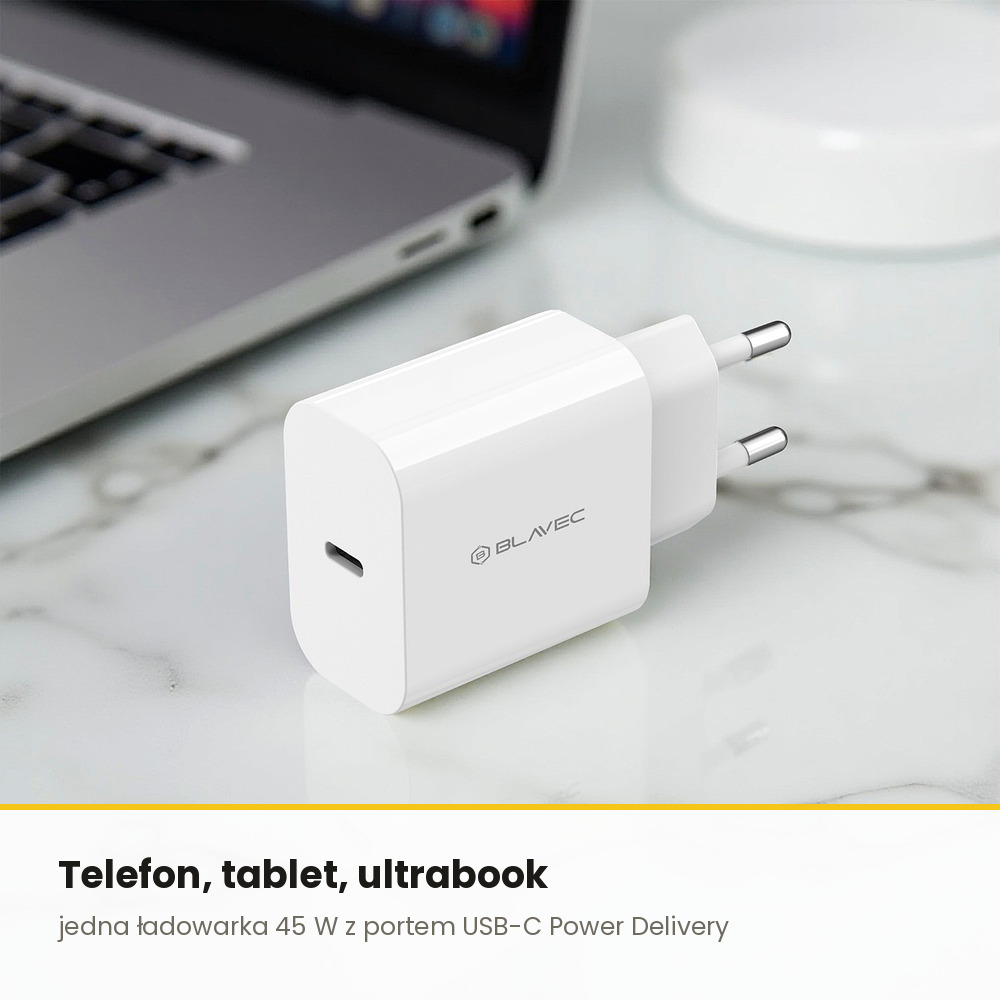Szybka �adowarka sieciowa GaN4 45 W z kablem USB-C PD 3.0, PPS, QC 3.0, QC 4+, AFC, FCP bia�a Motorola Moto E22S / 5