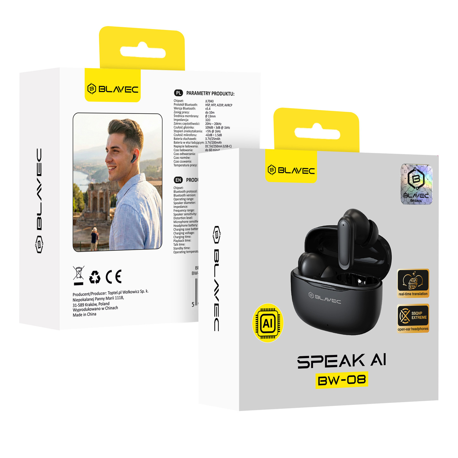 S�uchawki Bluetooth Blavec TWS BW-08 z t�umaczeniem na �ywo AI czarne Realme GT Explorer Master / 8