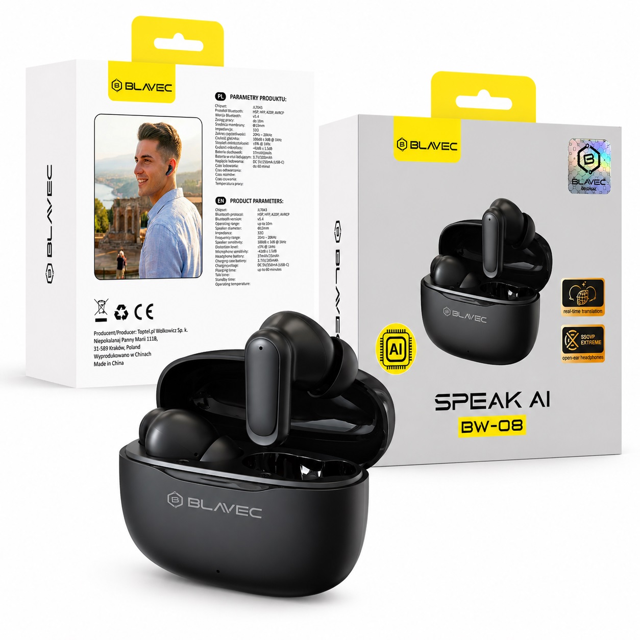 S�uchawki Bluetooth Blavec TWS BW-08 z t�umaczeniem na �ywo AI czarne Realme GT Explorer Master