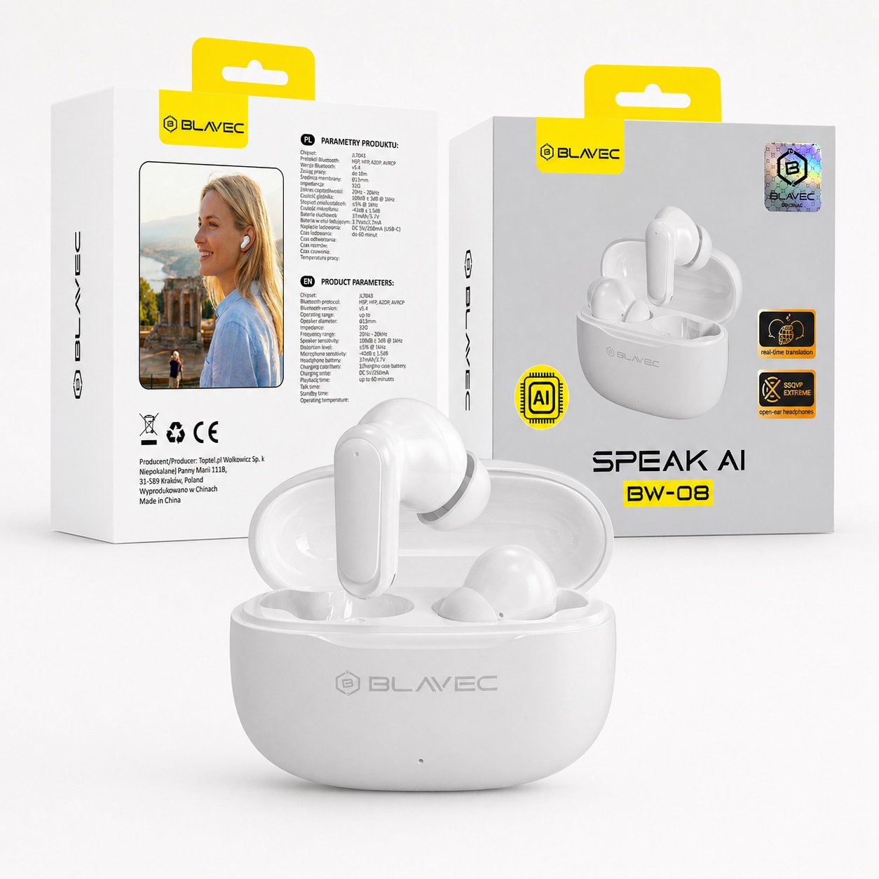 S�uchawki Bluetooth Blavec TWS BW-08 z t�umaczeniem na �ywo AI bia�e Realme GT Explorer Master