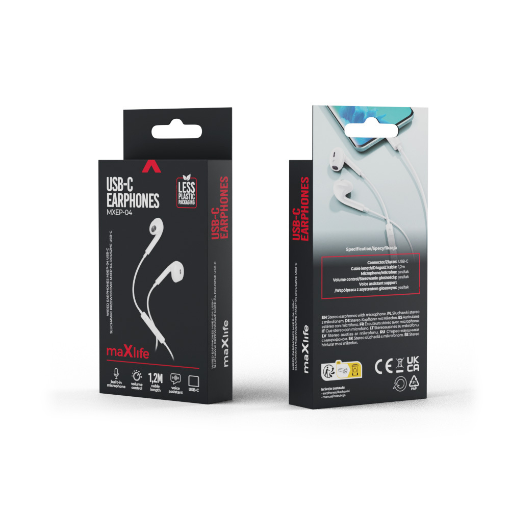 Maxlife słuchawki przewodowe MXEP-04 douszne USB-C białe Motorola Moto E22S / 8 Maxlife słuchawki przewodowe MXEP-04 douszne USB-C białe Motorola Moto E22S / 8