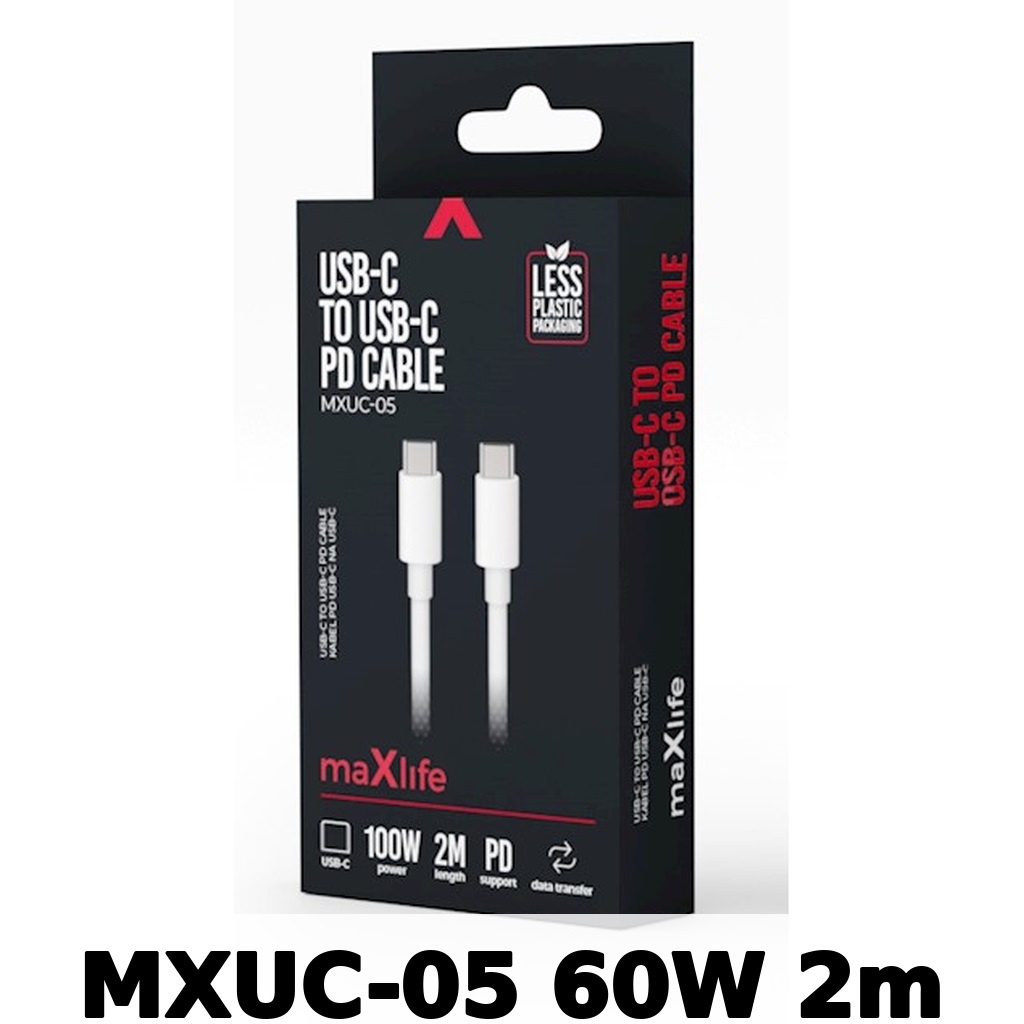 Maxlife kabel MXUC-05 USB-C - USB-C 2,0 m 60W bia�y