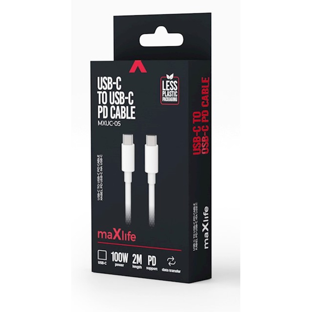 Maxlife kabel MXUC-05 USB-C - USB-C 2,0 m 100W bia�y / 4