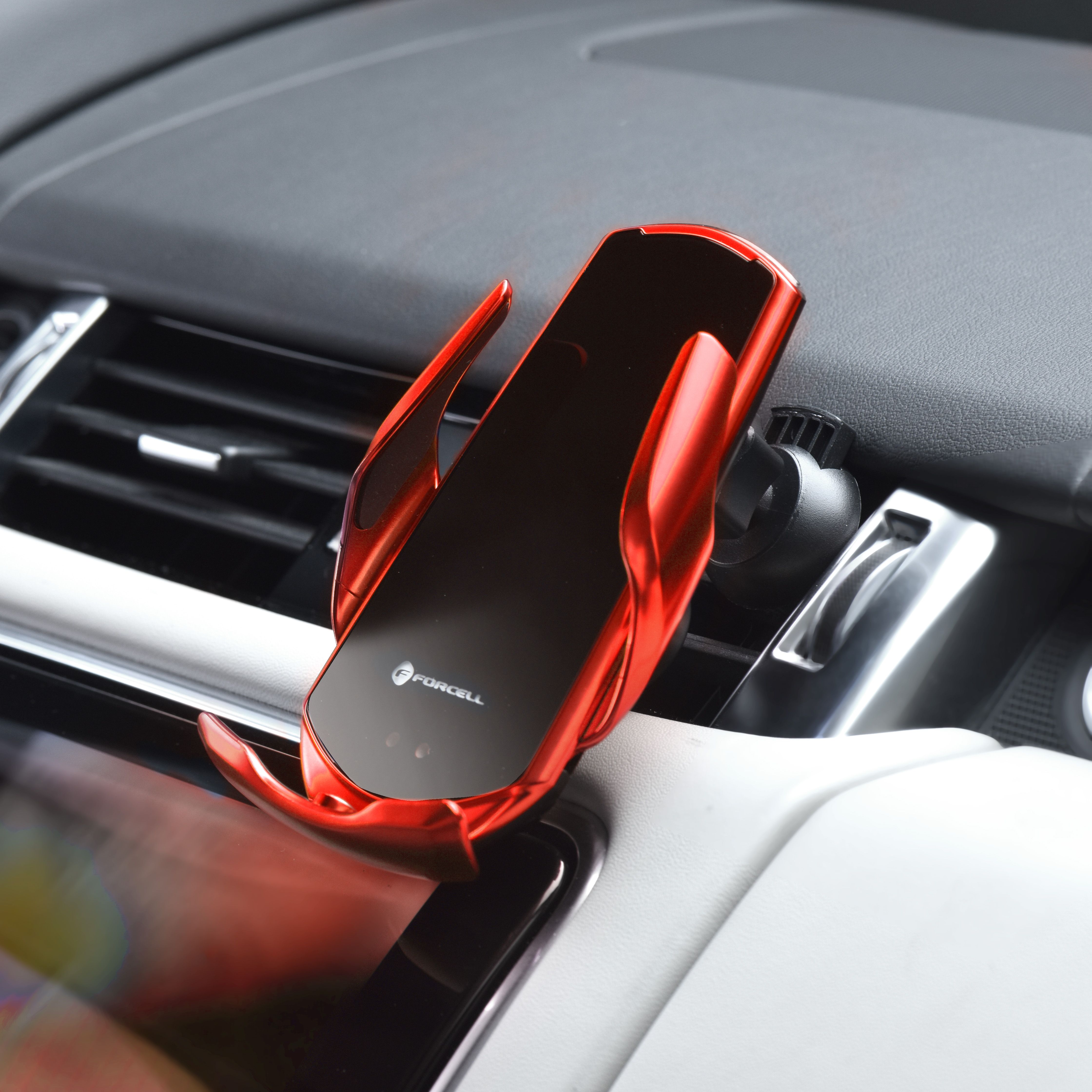 Uchwyt na telefon do samochodu z �adowark� indukcyjn� Forcell Qi 15W czerwony Samsung Galaxy F12 / 8