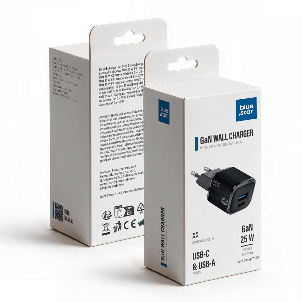 �adowarka sieciowa Blue Star Nano 25W GaN USB-C USB-A kostka czarna Realme Narzo 20a / 2