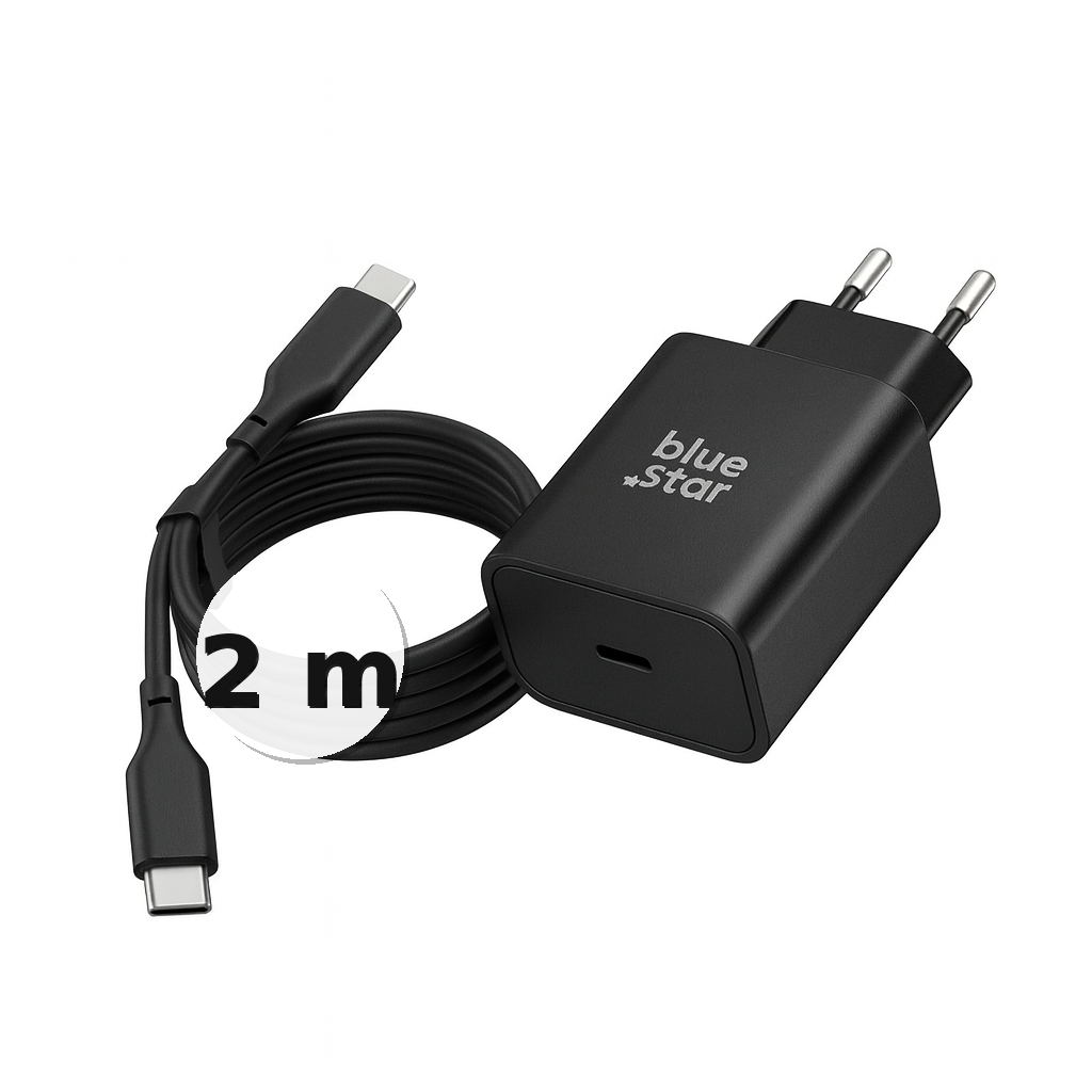 Szybka �adowarka Blue Star 20W z d�ugim kablem 2m USB-C czarna Samsung Galaxy A52S 5G