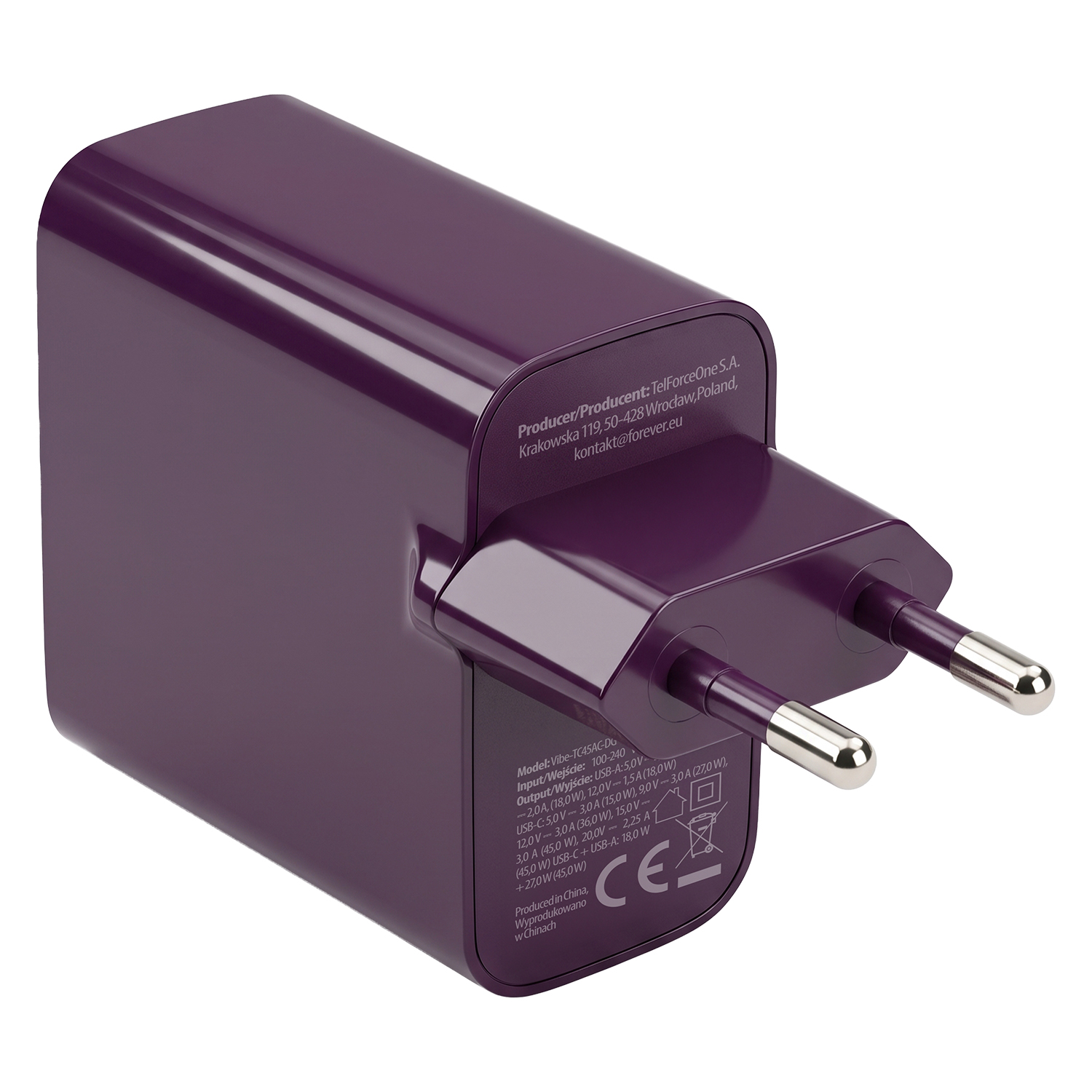 �adowarka sieciowa Forever GaN USB-C USB 45W ciemna wi�nia Motorola Moto E22S / 6