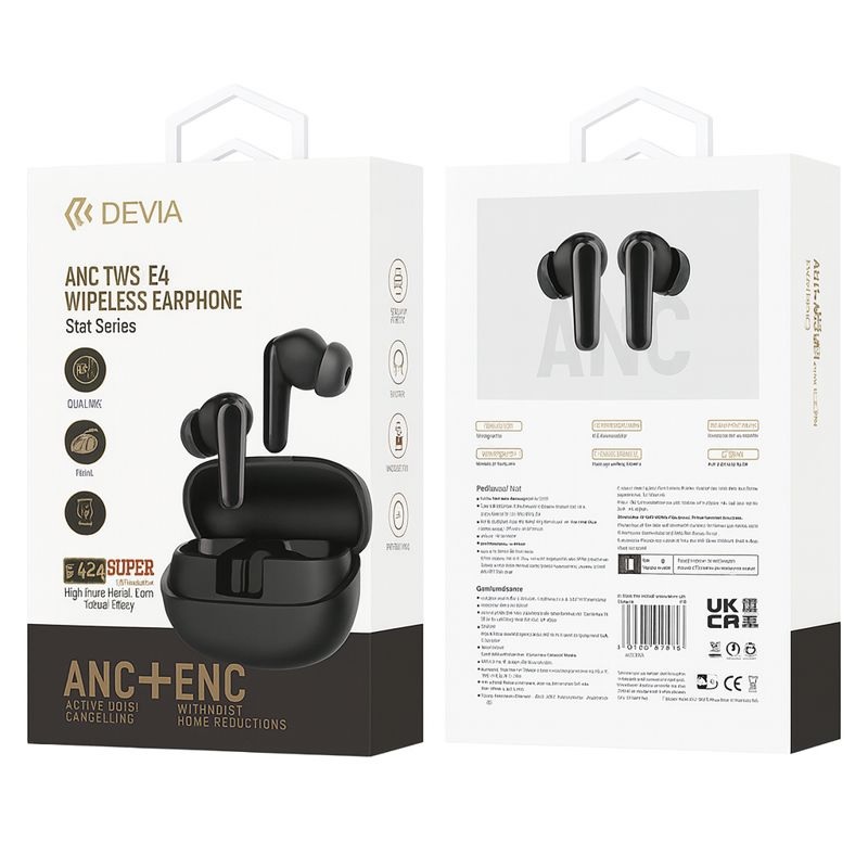 Słuchawki douszne dokanałowe Devia TWS z aktywną redukcją szumów i zakłóceń bezprzewodowe bluetooth ANC + ENC czarne Samsung Galaxy S25 FE / 3 Słuchawki douszne dokanałowe Devia TWS z aktywną redukcją szumów i zakłóceń bezprzewodowe bluetooth ANC + ENC czarne Samsung Galaxy S25 FE / 3