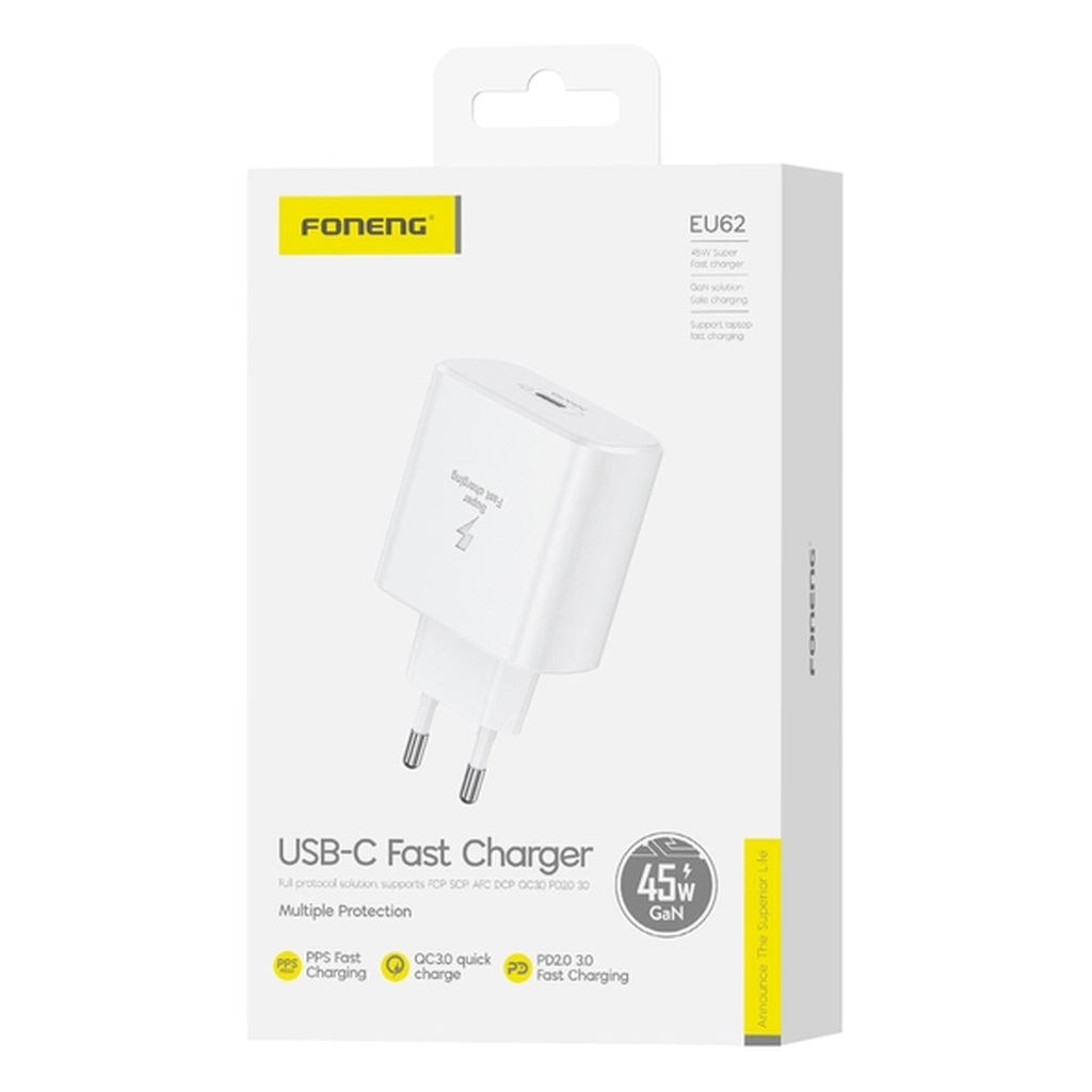Foneng �adowarka sieciowa EU62 GaN USB-C PD 45W sama kostka bia�a / 4