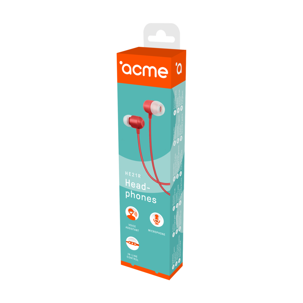 ACME EUROPE S�uchawki przewodowe douszne z mikrofonem HE21R czerwone / 5