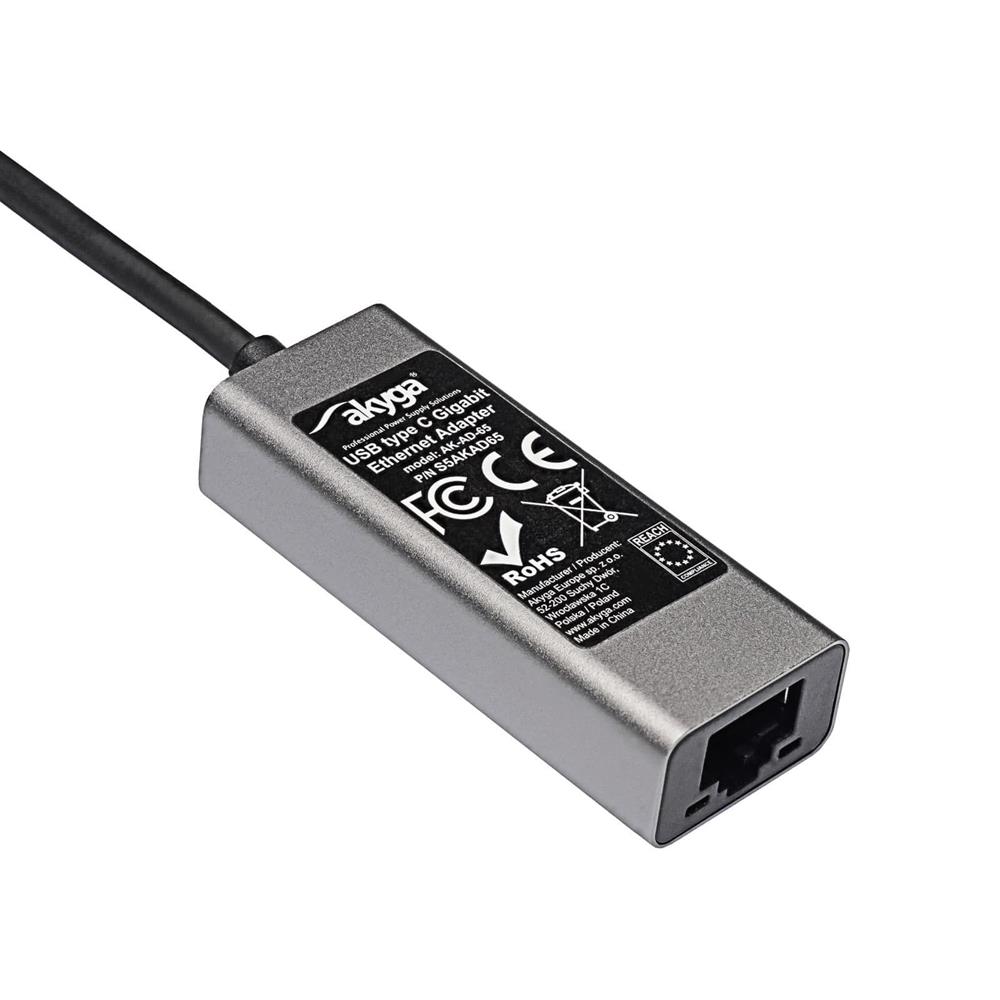 Akyga adapter z kablem AK-AD-65 karta sieciowa USB type C (m) / RJ45 (f) 10/100/1000 ver. 3.0 15cm / 2