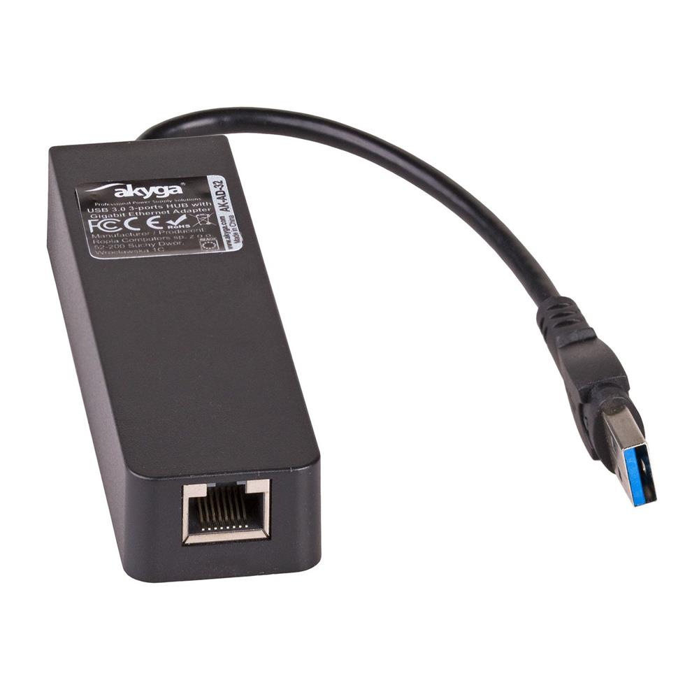 Akyga Hub 3x USB 3.0 AK-AD-32 z kart sieciow 10/100/1000 15cm / 2