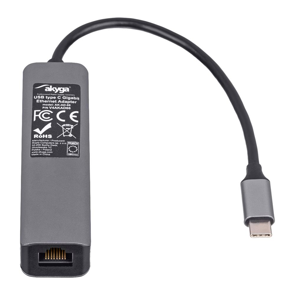 Akyga Hub USB AK-AD-66 type C do 3x USB 3.0 z kart sieciow 10/100/1000 15cm / 2