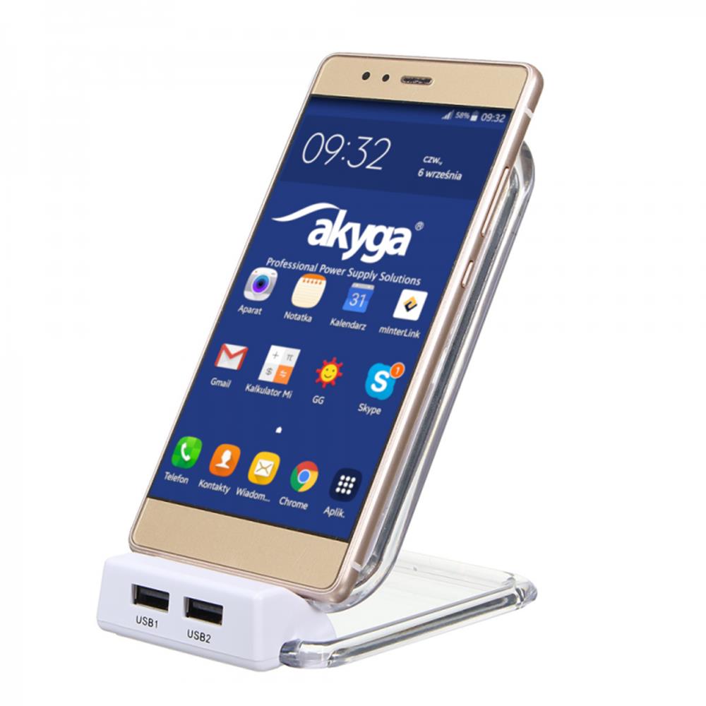 Akyga �adowarka indukcyjna podstawka QI 2 x USB 2.0 AK-QI-03 bia�a / 4