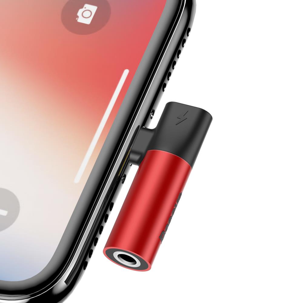 Baseus adapter 8-pin do 8-pin/jack 3,5mm czerwono-czarny / 6