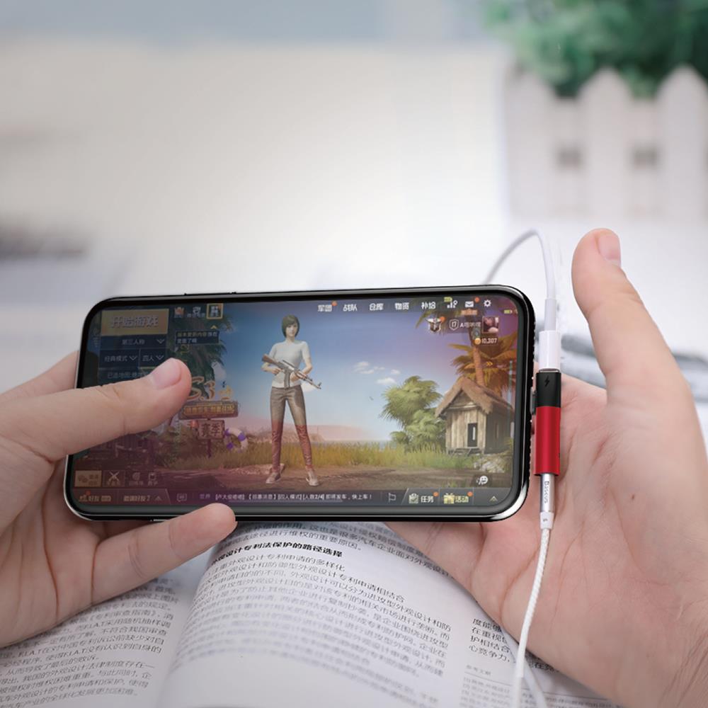 Baseus adapter 8-pin do 8-pin/jack 3,5mm czerwono-czarny / 7