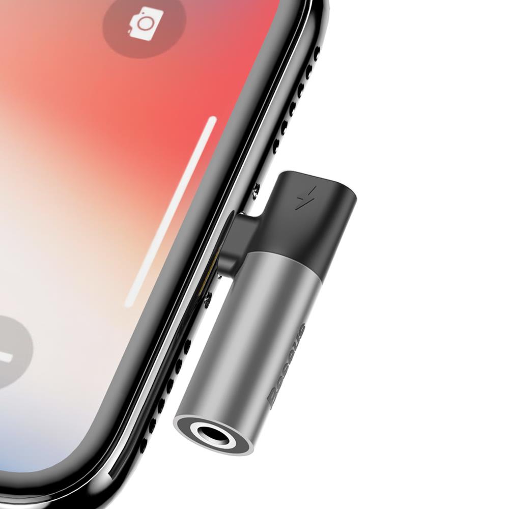 Baseus adapter 8-pin do 8-pin/jack 3,5mm srebrno-czarny / 6