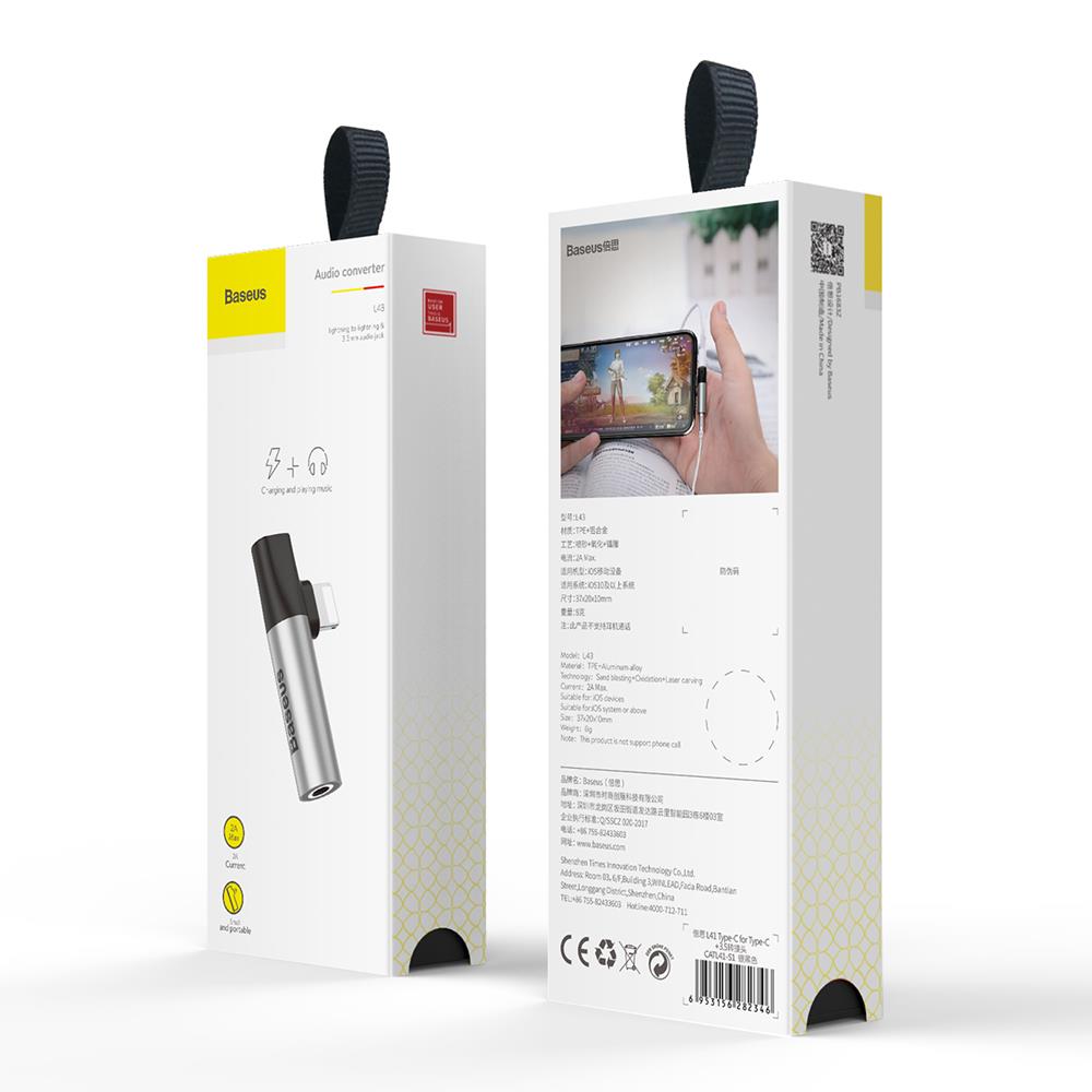 Baseus adapter 8-pin do 8-pin/jack 3,5mm srebrno-czarny / 8