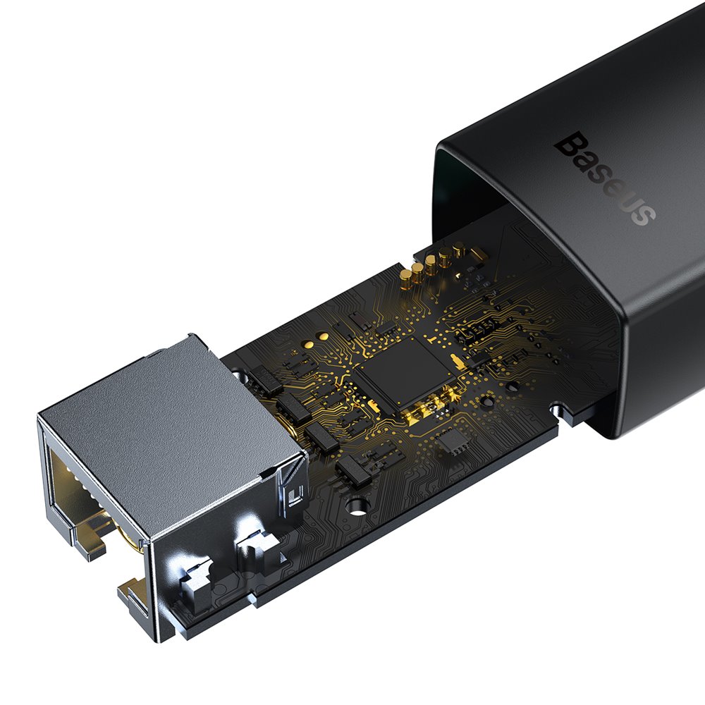 Baseus adapter HUB sieciowy Lite USB - RJ45 czarny 1000Mbps / 5