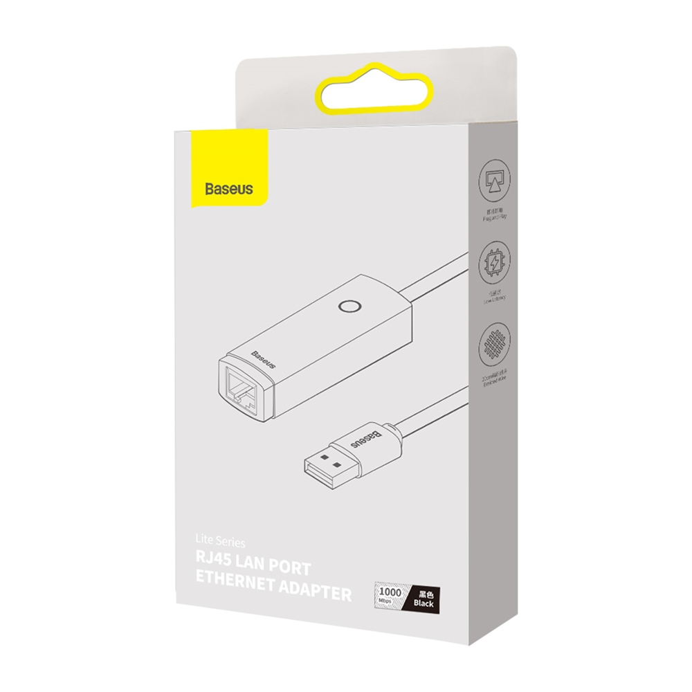 Baseus adapter HUB sieciowy Lite USB - RJ45 czarny 1000Mbps / 7