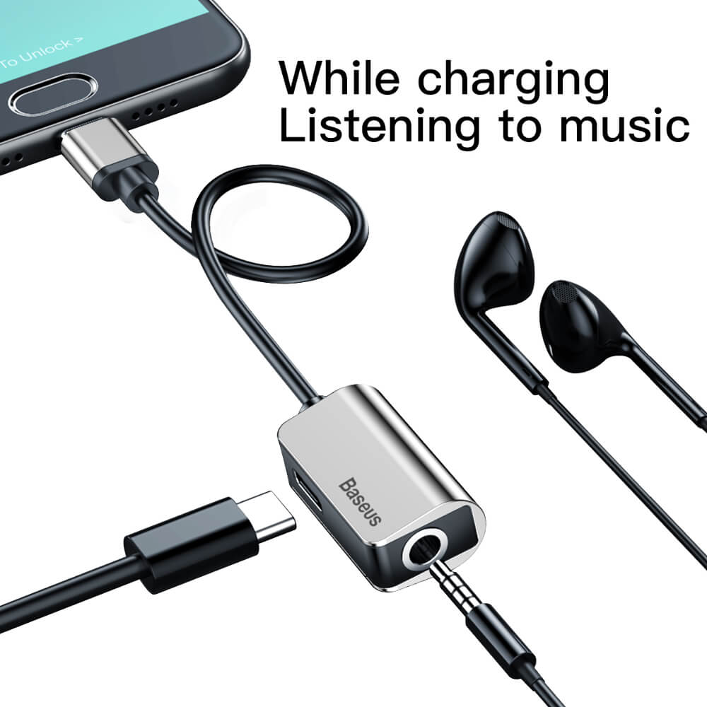 Baseus adapter USB L40 typ-C do USB typ-C / mini-jack (3,5 mm) srebrno-czarny / 5