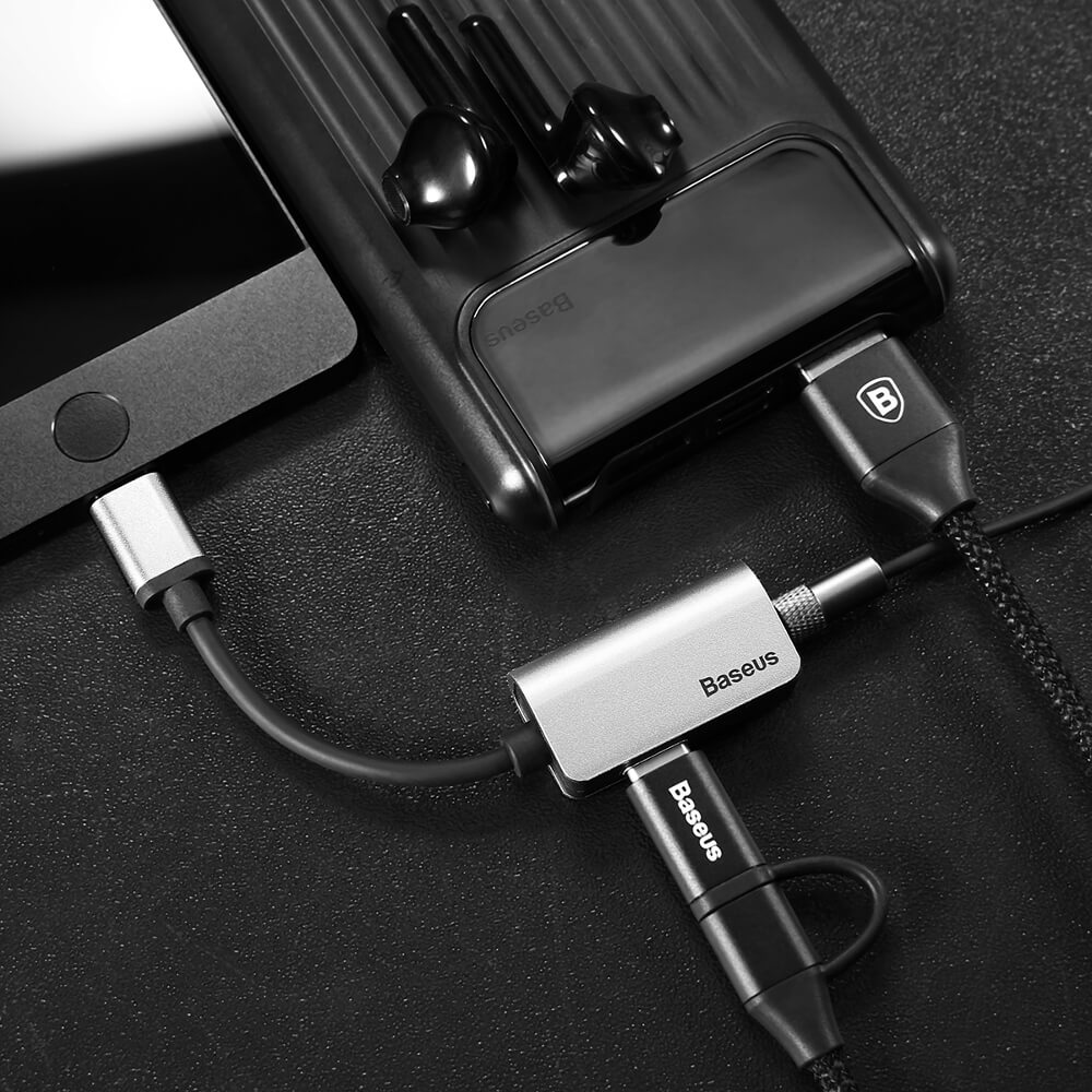 Baseus adapter USB L40 typ-C do USB typ-C / mini-jack (3,5 mm) srebrno-czarny / 8