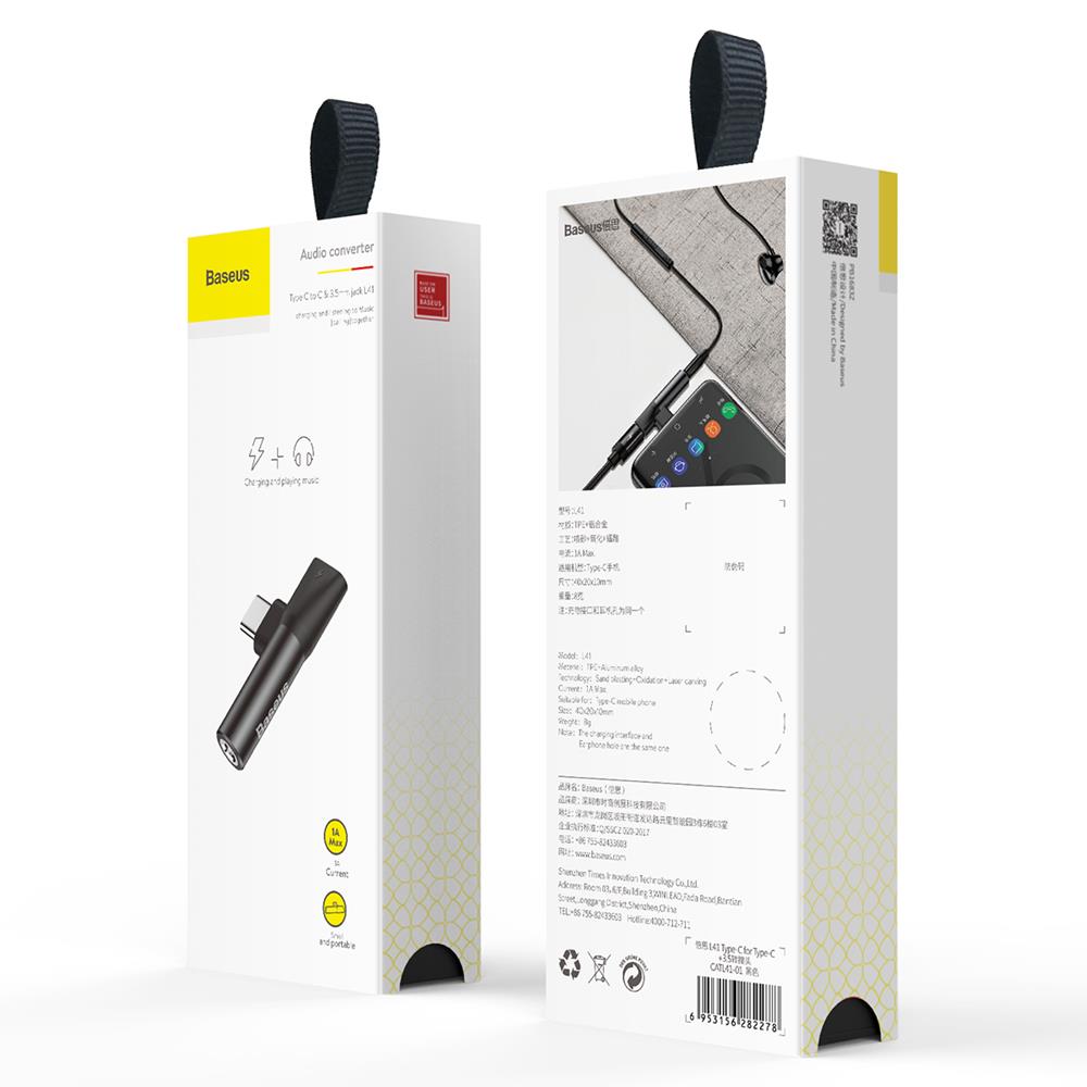Baseus adapter USB L41 typ-C do USB typ-C / mini-jack (3,5 mm) czarny / 7
