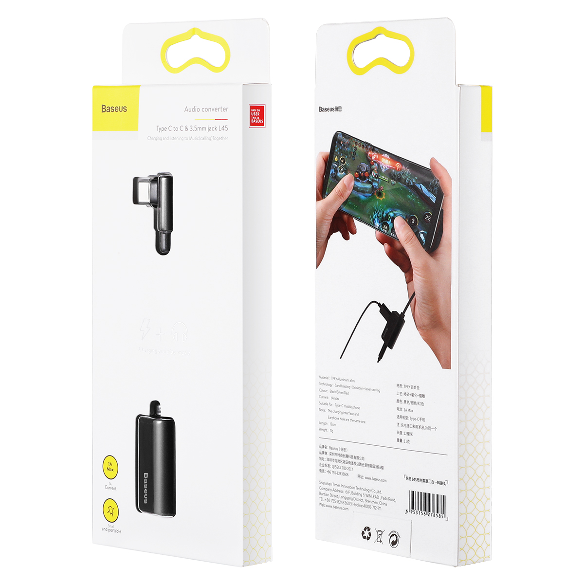 Baseus adapter USB L45 typ-C do USB typ-C / mini-jack (3,5 mm) czarny / 8