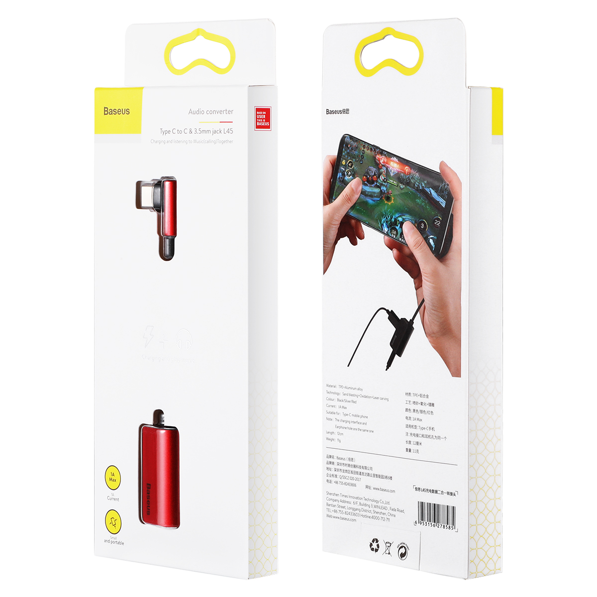 Baseus adapter USB L45 typ-C do USB typ-C / mini-jack (3,5 mm) czerwony / 6