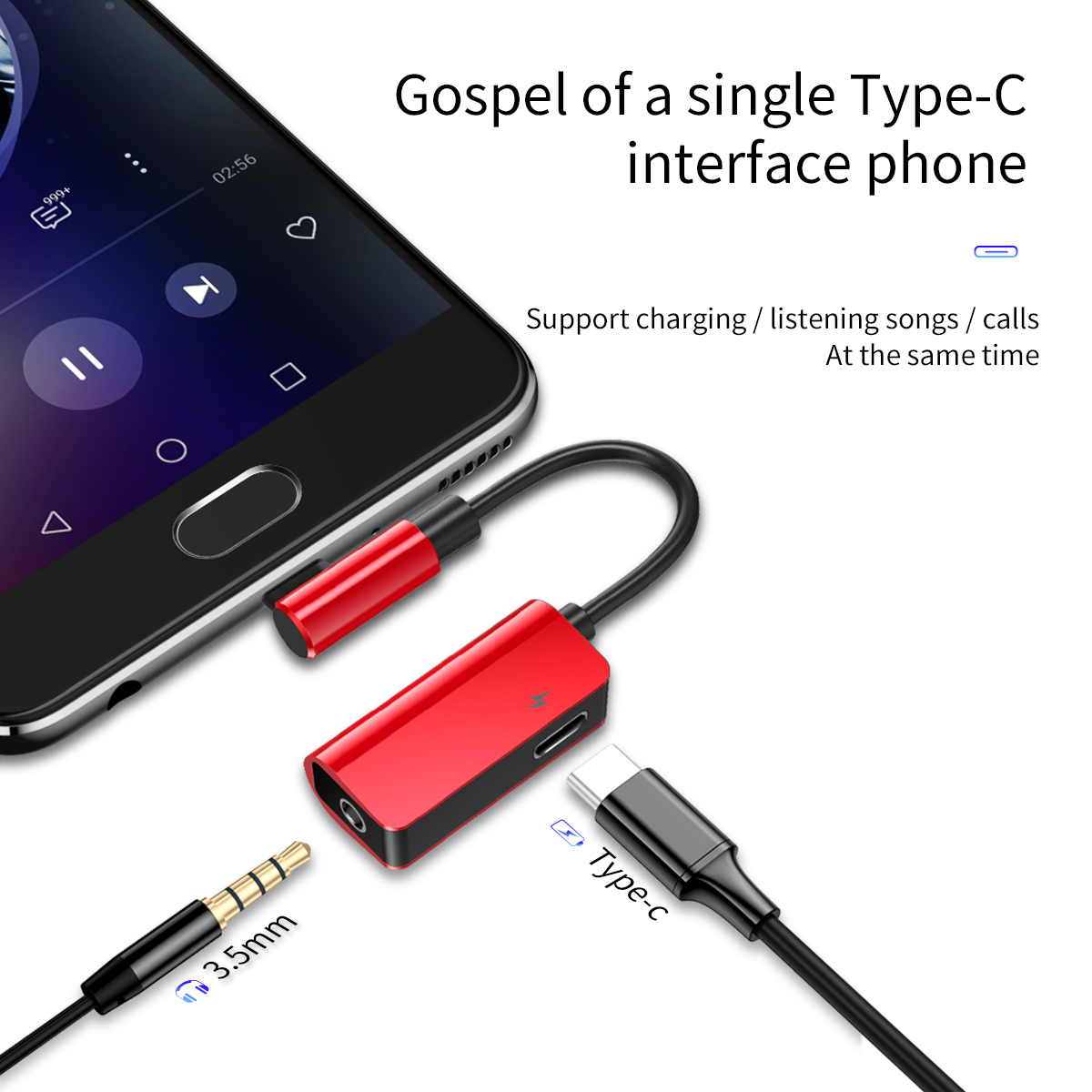 Baseus adapter USB L45 typ-C do USB typ-C / mini-jack (3,5 mm) czerwony / 7