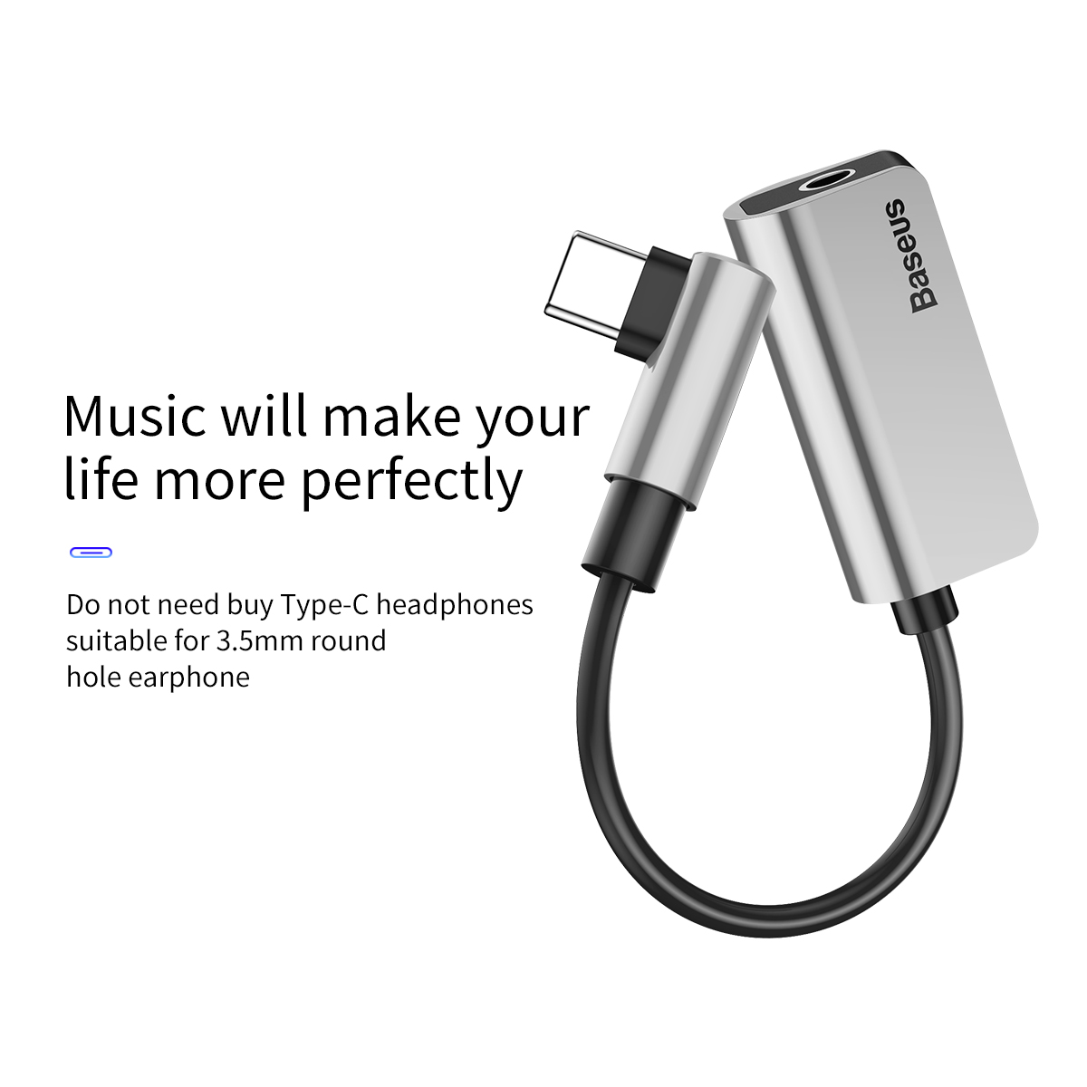 Baseus adapter USB L45 typ-C do USB typ-C / mini-jack (3,5 mm) srebrny / 4