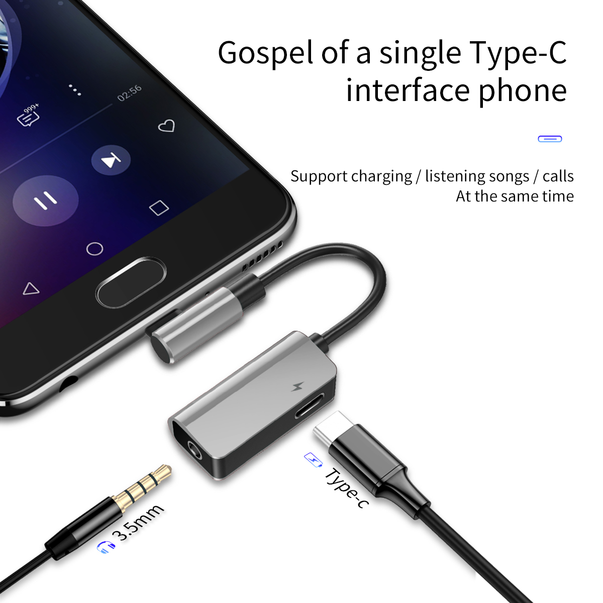 Baseus adapter USB L45 typ-C do USB typ-C / mini-jack (3,5 mm) srebrny / 8