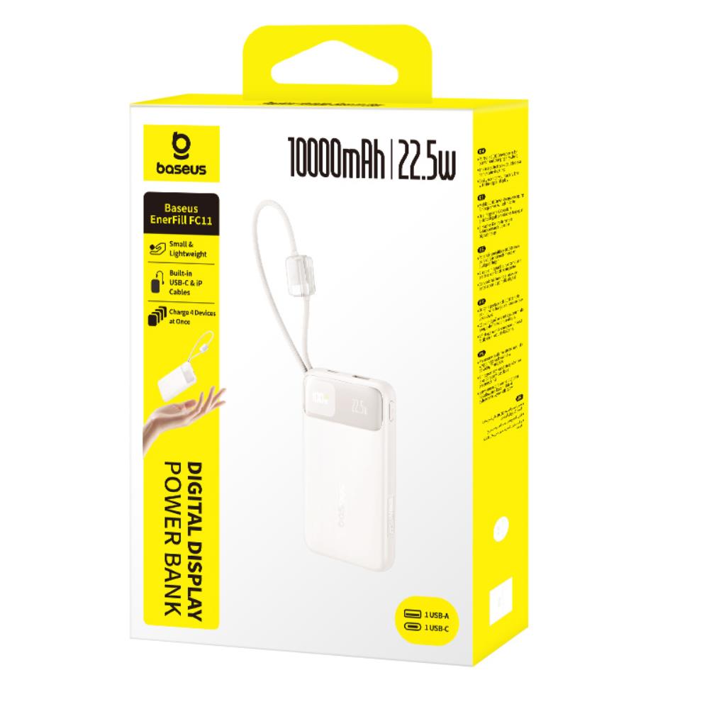 Baseus EnerFill FC11 Power Bank z Wy�wietlaczem Cyfrowym i Podw�jnym Kablem 22.5W 10000mAh Bia�y / 3