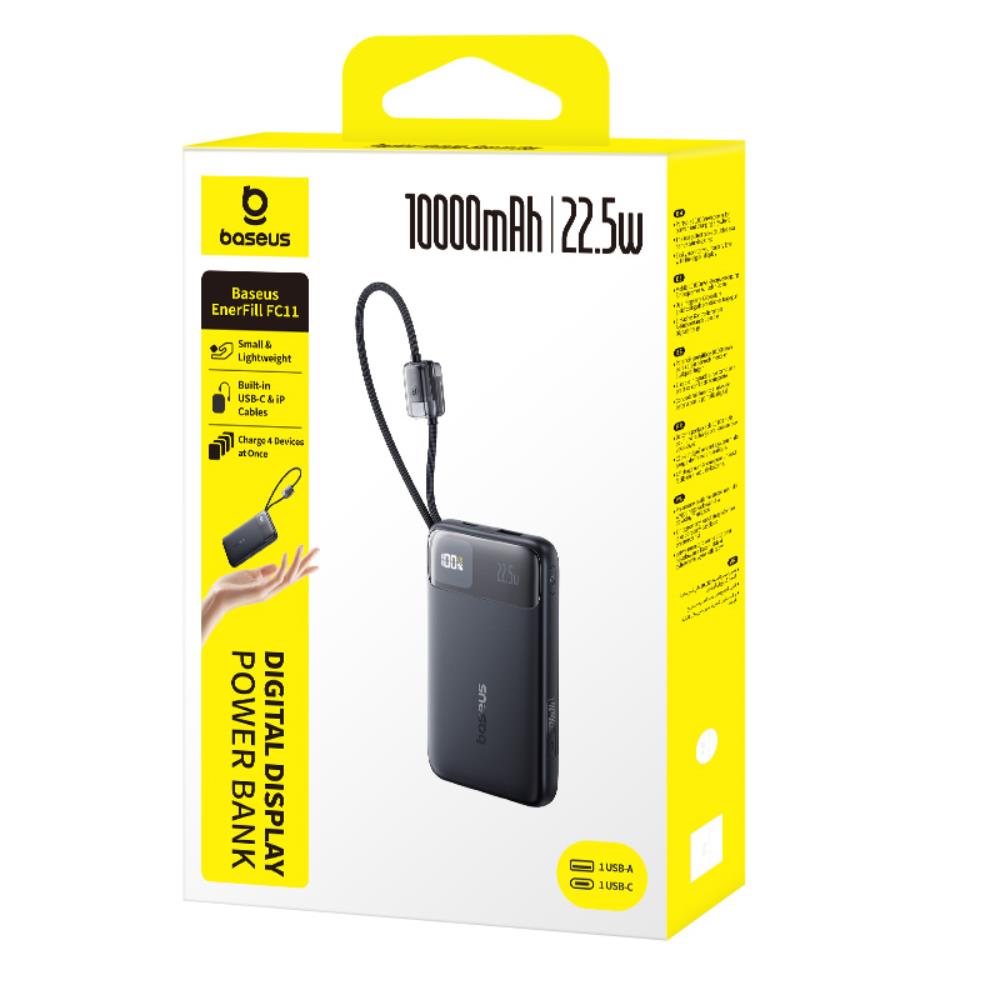 Baseus EnerFill FC11 Power Bank z Wy�wietlaczem Cyfrowym i Podw�jnym Kablem 22.5W 10000mAh Czarny / 3