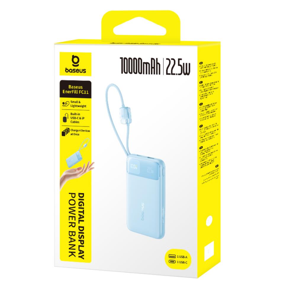 Baseus EnerFill FC11 Power Bank z Wy�wietlaczem Cyfrowym i Podw�jnym Kablem 22.5W 10000mAh Niebieski / 3