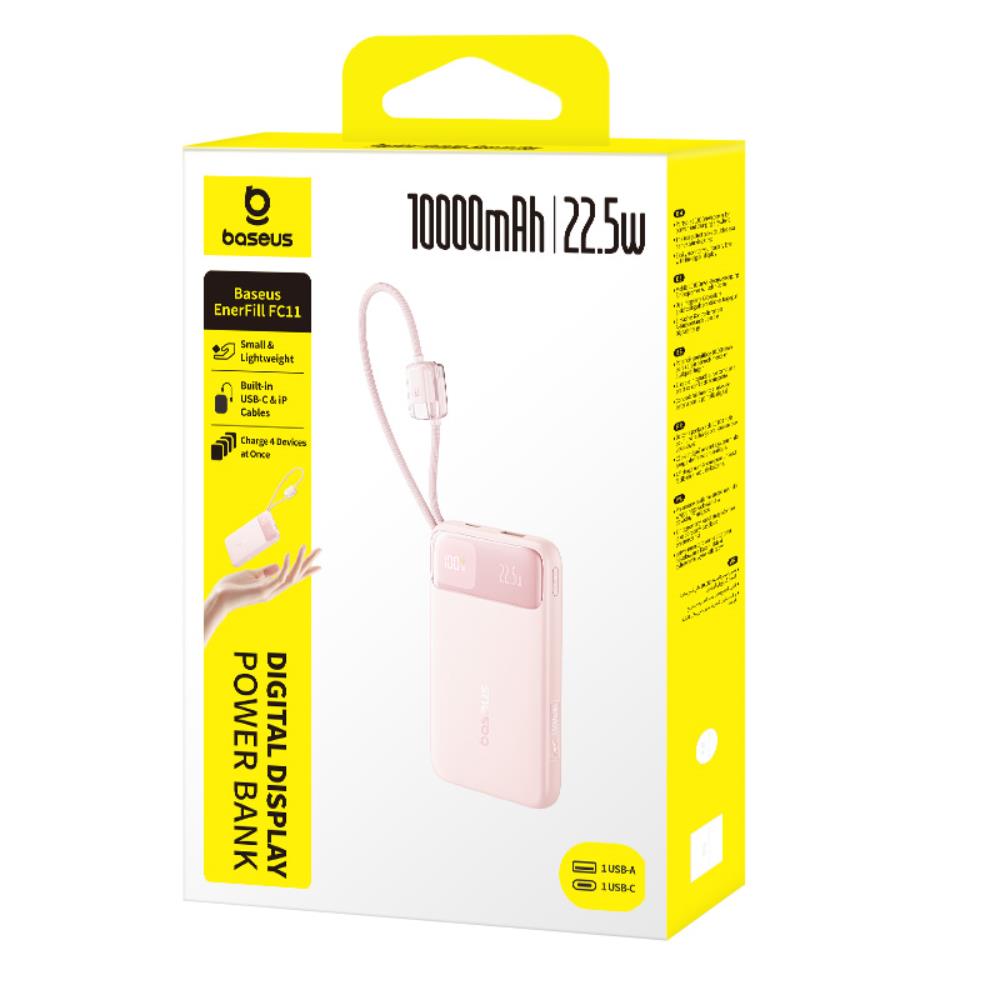Baseus EnerFill FC11 Power Bank z Wy�wietlaczem Cyfrowym i Podw�jnym Kablem 22.5W 10000mAh R�owy / 3