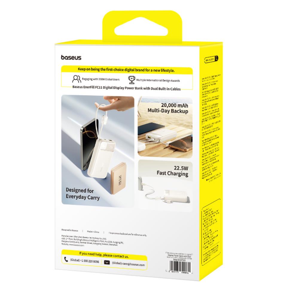 Baseus EnerFill FC11 Power Bank z Wy�wietlaczem Cyfrowym i Podw�jnym Kablem 22.5W 20000mAh Bia�y / 3