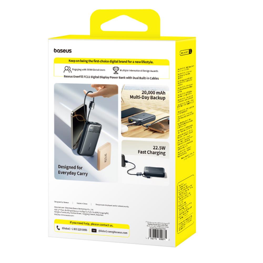 Baseus EnerFill FC11 Power Bank z Wy�wietlaczem Cyfrowym i Podw�jnym Kablem 22.5W 20000mAh Czarny / 3