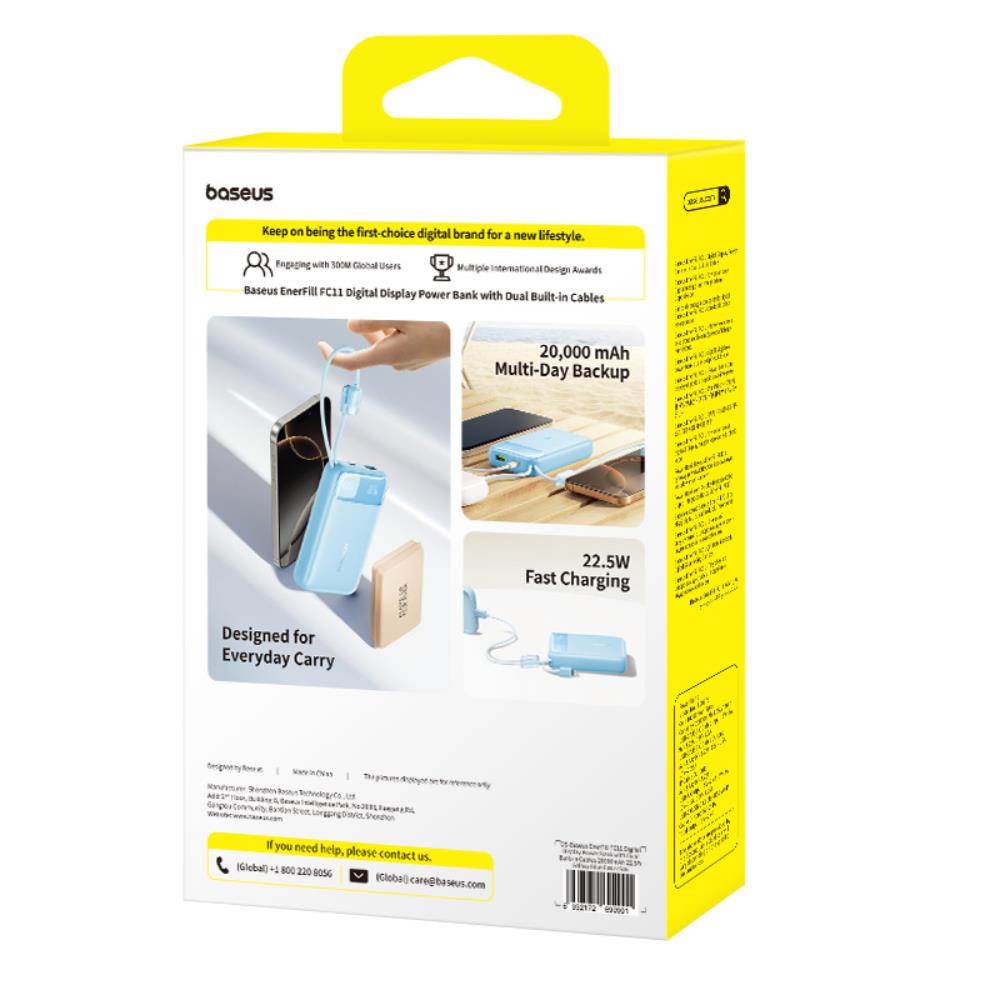 Baseus EnerFill FC11 Power Bank z Wy�wietlaczem Cyfrowym i Podw�jnym Kablem 22.5W 20000mAh Niebieski / 3