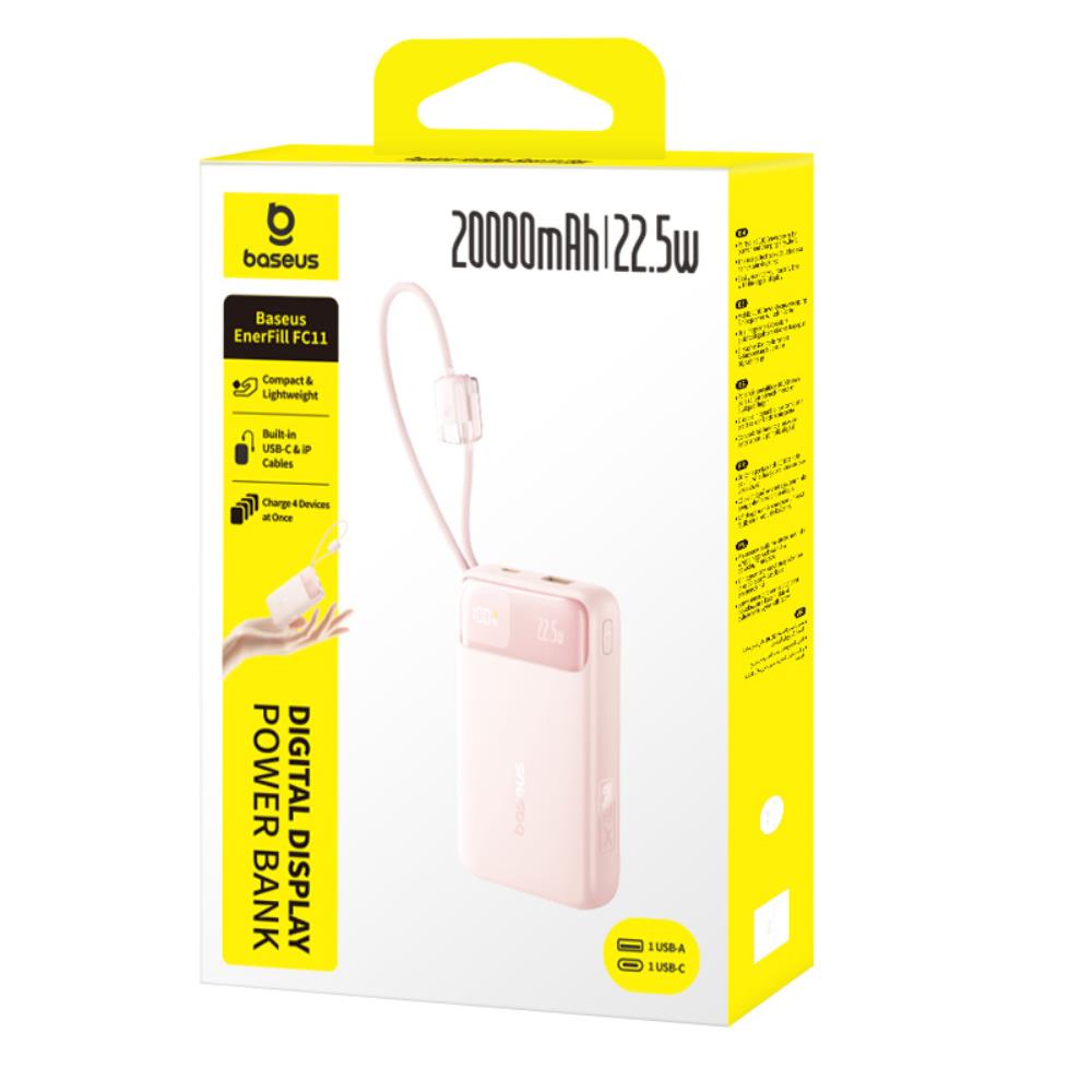 Baseus EnerFill FC11 Power Bank z Wy�wietlaczem Cyfrowym i Podw�jnym Kablem 22.5W 20000mAh R�owy / 2