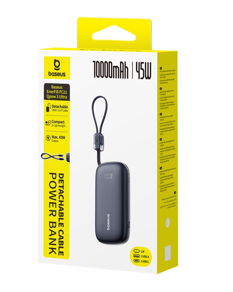 Baseus EnerFill FC21 Qpow 3 Ultra Power Bank z Wy�wietlaczem Cyfrowym i Od��czanym Kablem 45W 10000mAh Czarny / 4