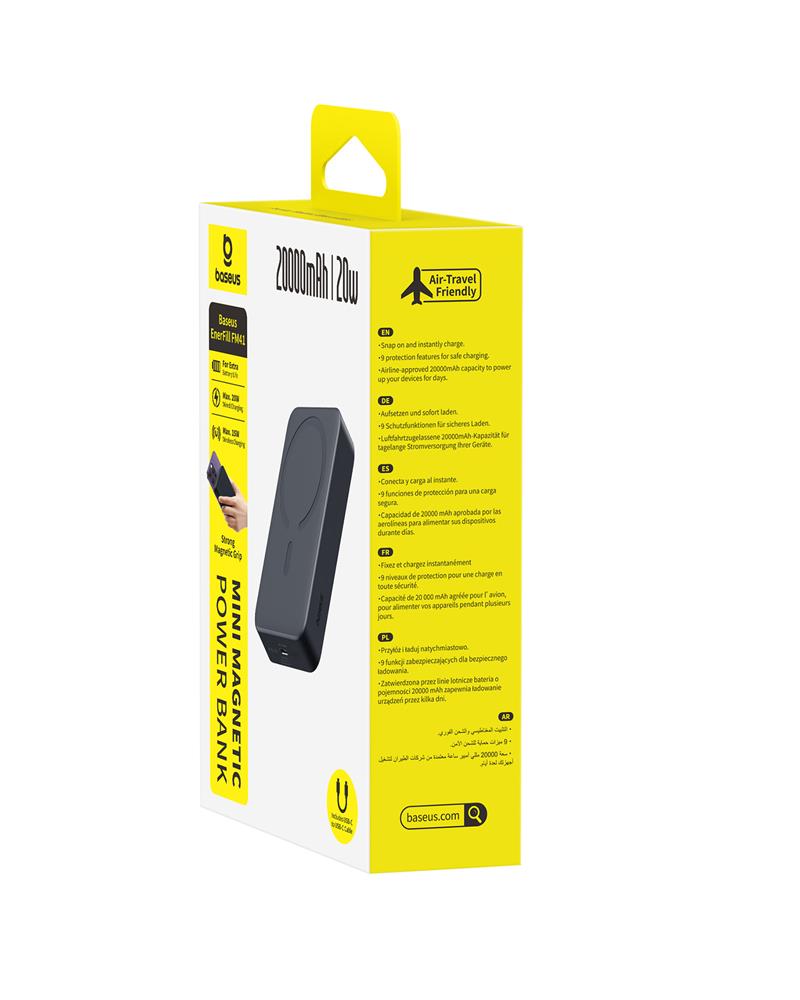 Baseus EnerFill FM41 Ultra-Mini Magnetyczny Power Bank 20W 20000mAh Czarny / 3