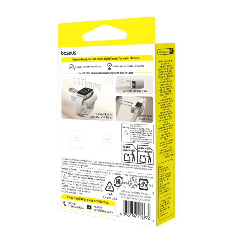 Baseus EnerFill FW11 Przeno�na �adowarka Bezprzewodowa do Apple Watch z Wbudowanym Kablem 5W Bia�y / 5