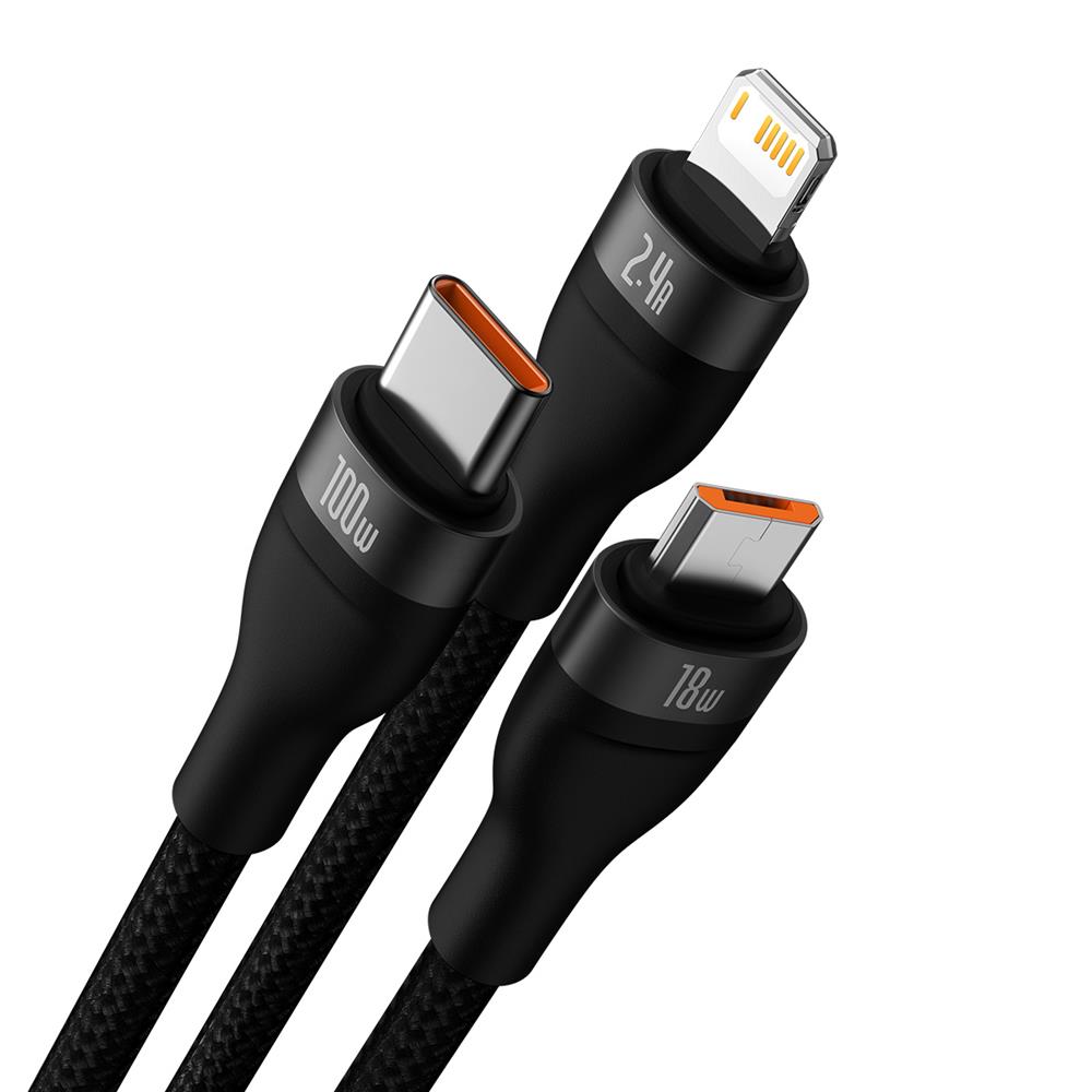 Baseus kabel 3w1 Flash II USB - Lightning + USB-C + microUSB 1,2 m 3,5A czarny / 2