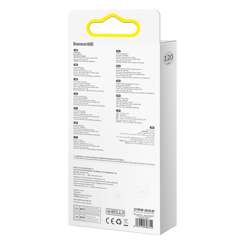 Baseus kabel 3w1 Flash II USB - Lightning + USB-C + microUSB 1,2 m 3,5A czarny / 7