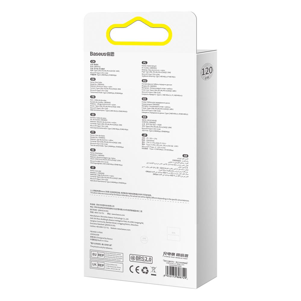 Baseus kabel 3w1 Flash II USB - Lightning + USB-C + microUSB 1,2 m 3,5A niebieski / 7