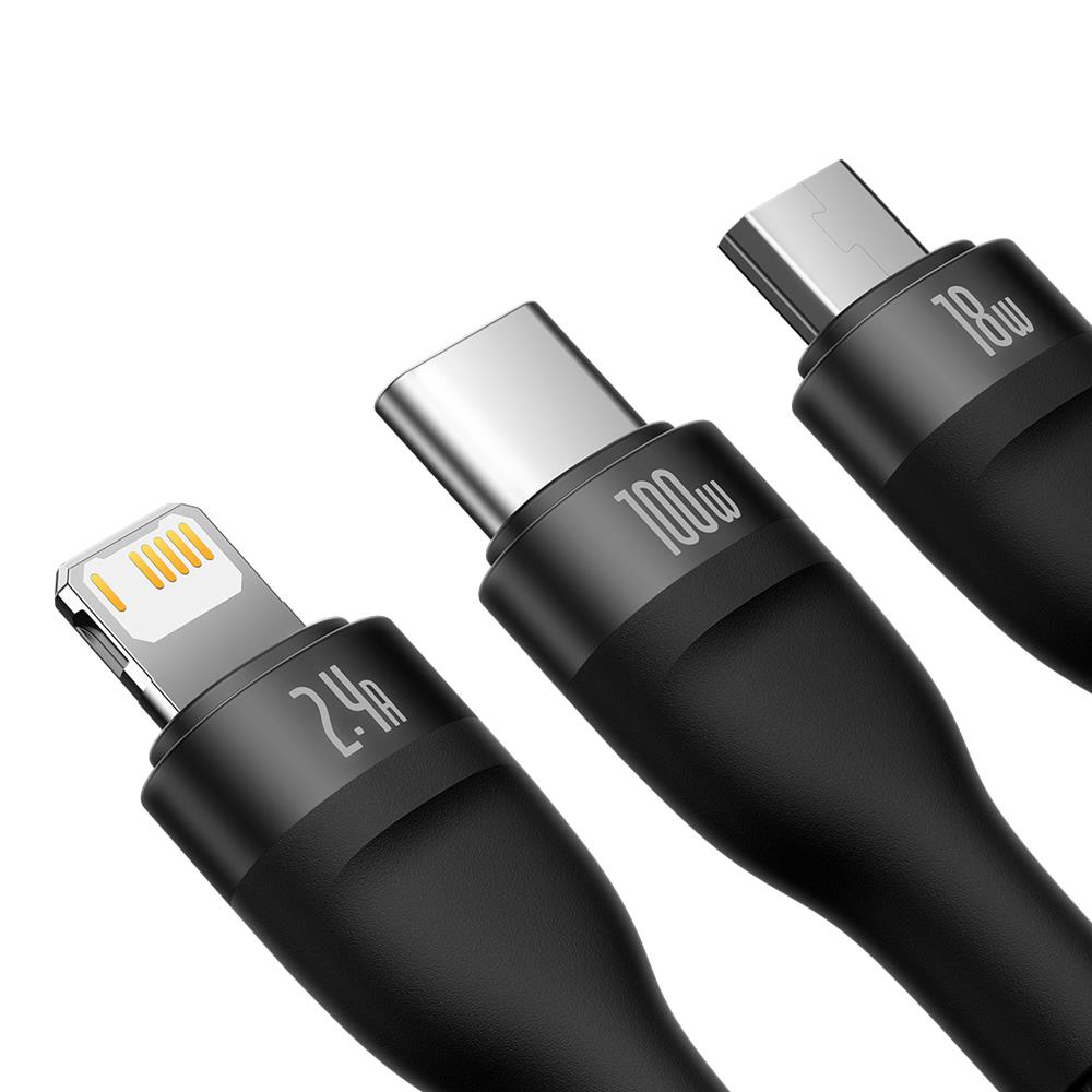 Baseus kabel 3w1 Flash II USB + USB-C - Lightning + USB-C + microUSB 1,5 m 3,5A czarny 100W / 3