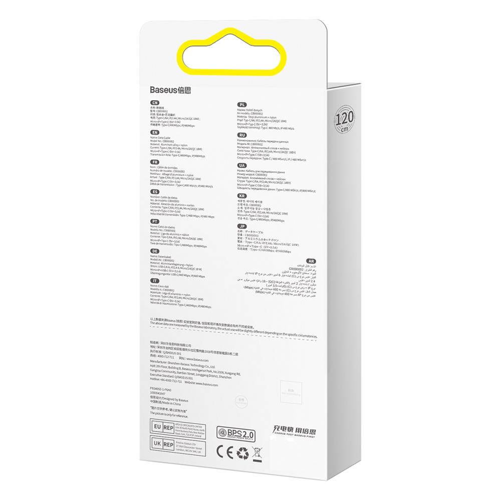 Baseus kabel 3w1 Flash II USB + USB-C - Lightning + USB-C + microUSB 1,5 m 3,5A czarny 100W / 7